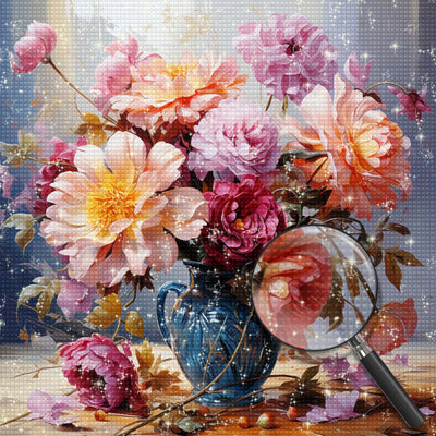 Lush Chrysanthemums in a Green Vase Diamond Painting
