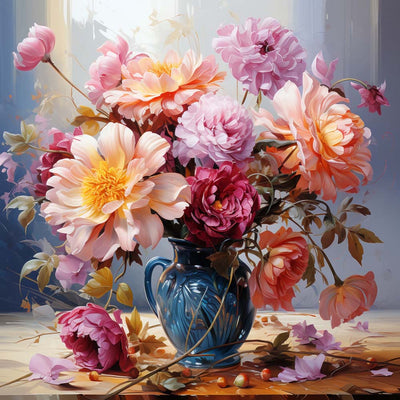 Lush Chrysanthemums in a Green Vase Diamond Painting
