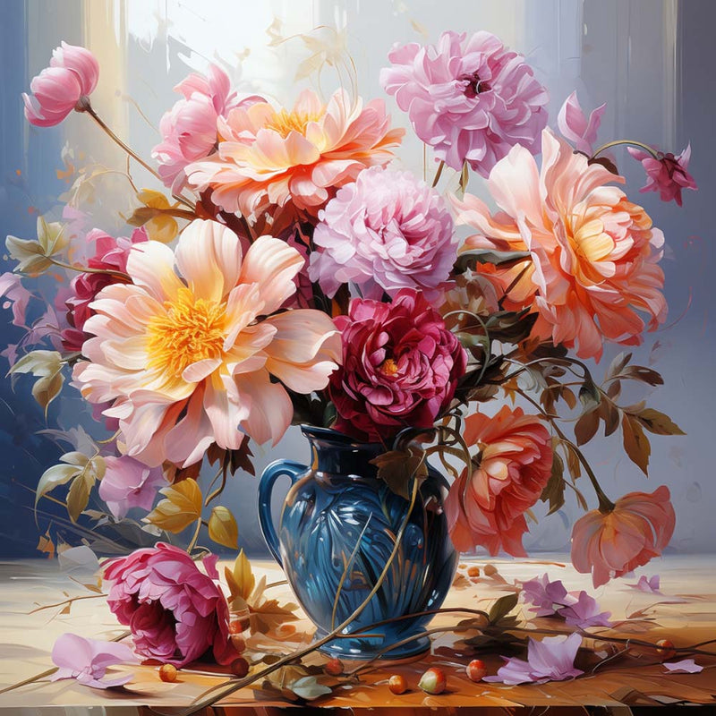 Lush Chrysanthemums in a Green Vase Diamond Painting