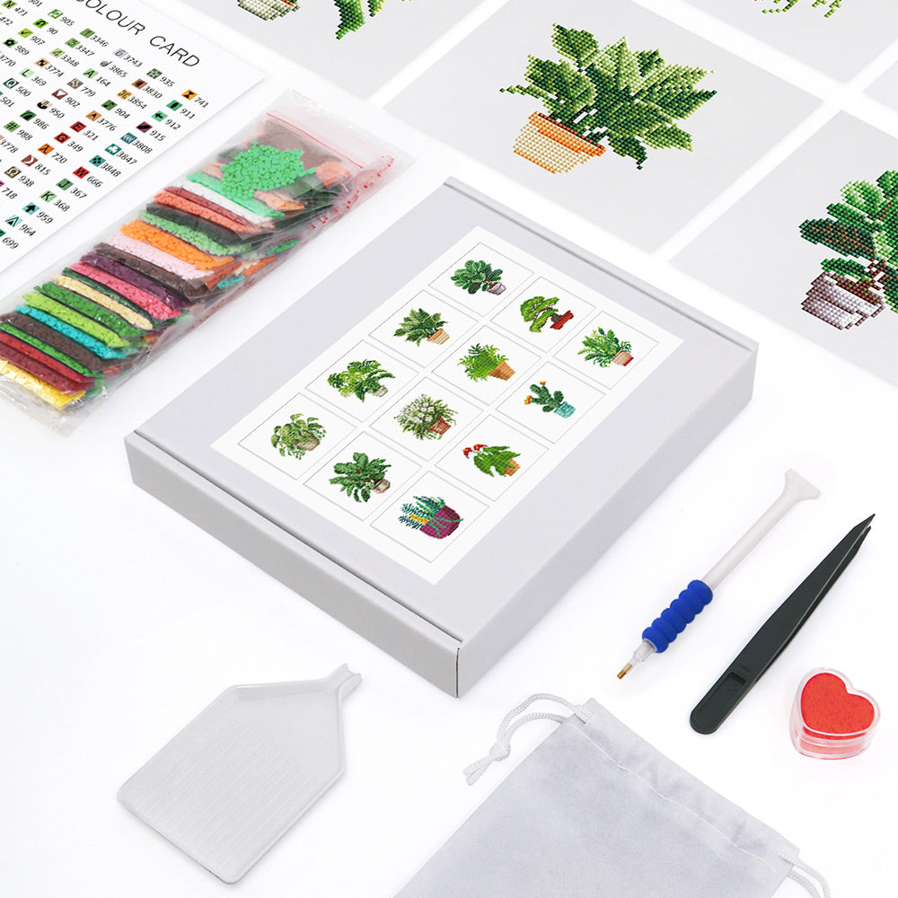 Lush Potted Plants 12Pcs - Mini Diamond Painting Kit