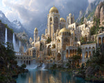 Magnificent Castle nestled between Mountains and Waterfalls Diamond Painting