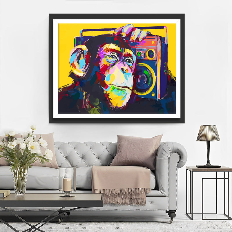Monkey with Radio Diamond Painting
