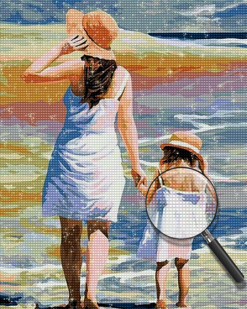 Mother and Daughter by the Sea Diamond Painting