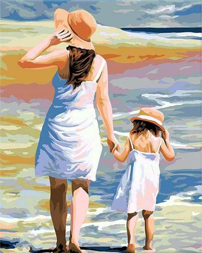 Mother and Daughter by the Sea Diamond Painting