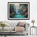 Mountain Waterfalls and Swans Diamond Painting