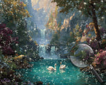 Mountain Waterfalls and Swans Diamond Painting