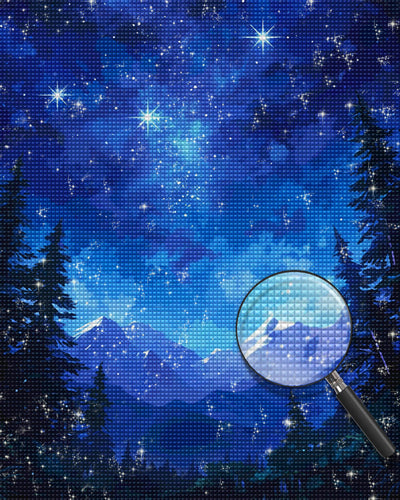 Mountains and Forests under the Blue Starry Sky Diamond Painting