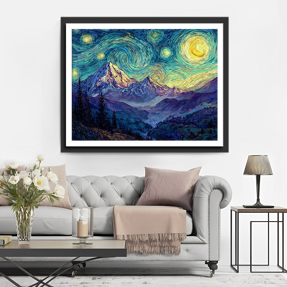 Mountains under a Starry Night in the Style of Van Gogh Diamond Painting