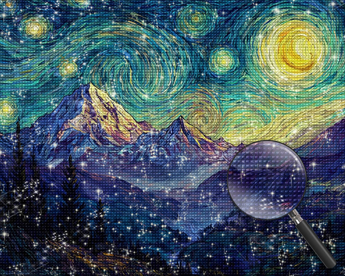 Mountains under a Starry Night in the Style of Van Gogh Diamond Painting