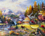 Mountains, Waterfall and Hut Diamond Painting