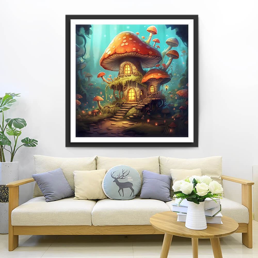 Mushroom House in Forest Diamond Painting