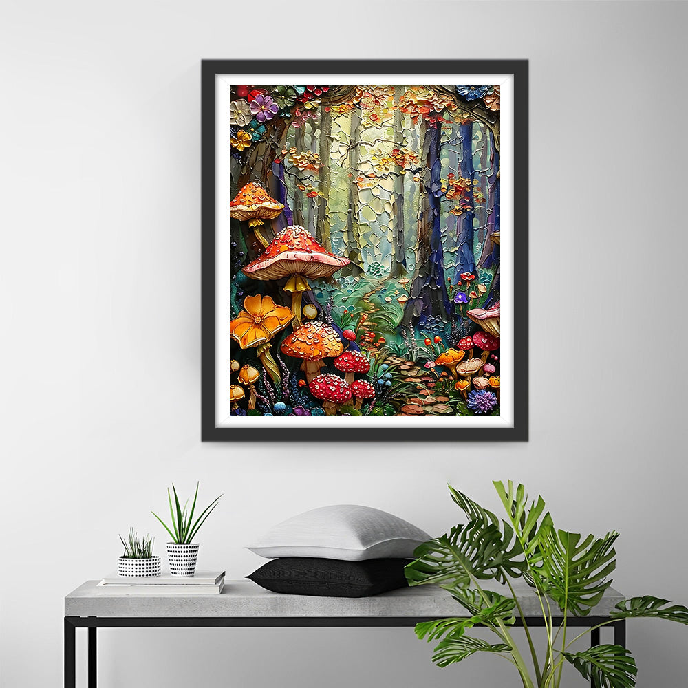 Mushrooms and Flowers in the Forest Diamond Painting