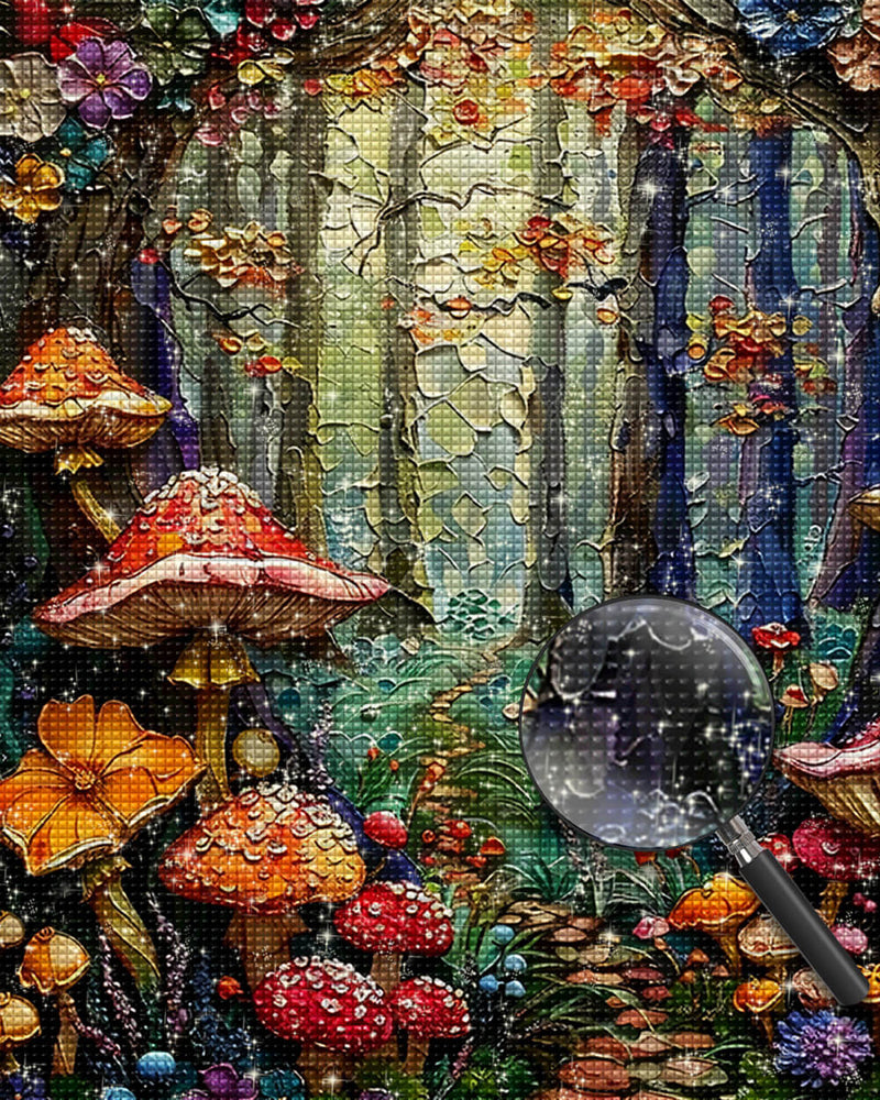 Mushrooms and Flowers in the Forest Diamond Painting