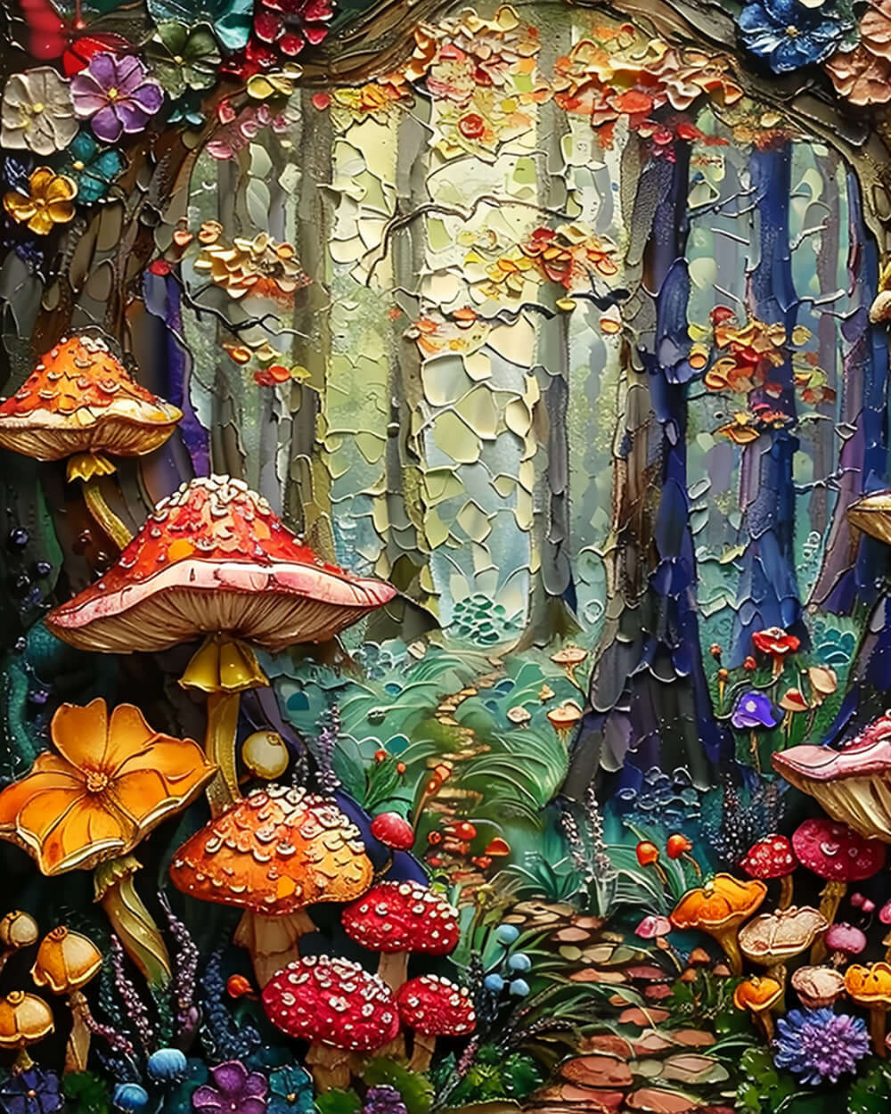 Mushrooms and Flowers in the Forest Diamond Painting