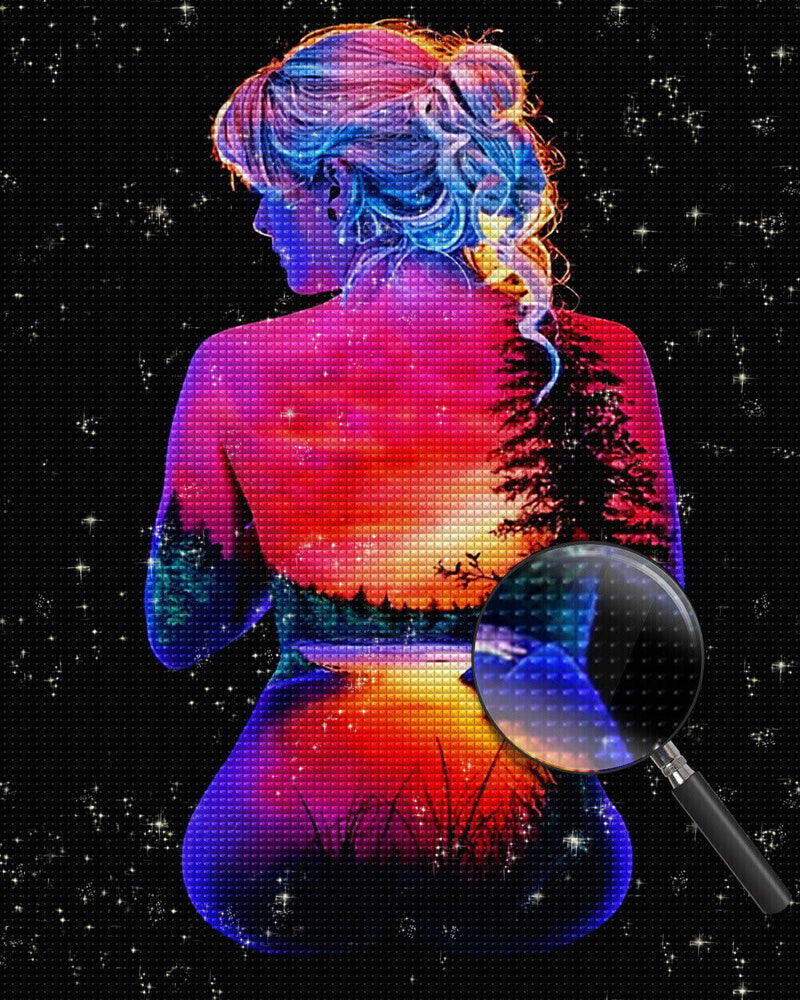 Natural Scenery on a Glowing Woman Diamond Painting