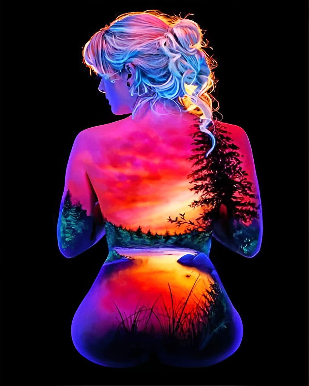 Natural Scenery on a Glowing Woman Diamond Painting