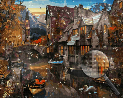 Older Riverside Buildings Diamond Painting