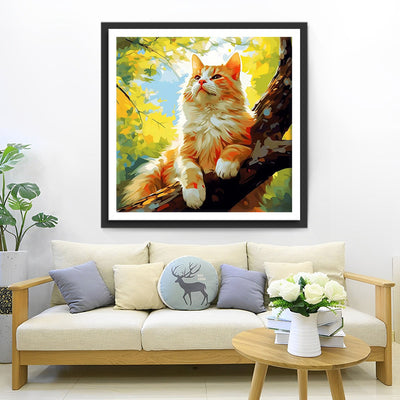 Orange Cat on a Tree Diamond Painting