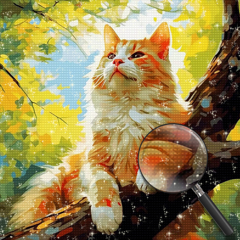 Orange Cat on a Tree Diamond Painting