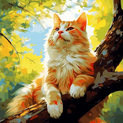 Orange Cat on a Tree Diamond Painting