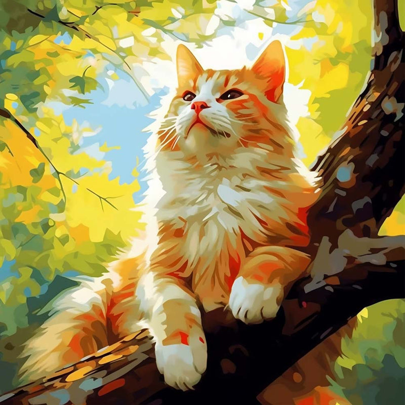 Orange Cat on a Tree Diamond Painting