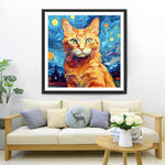 Orange Cat under the Starry Night Diamond Painting