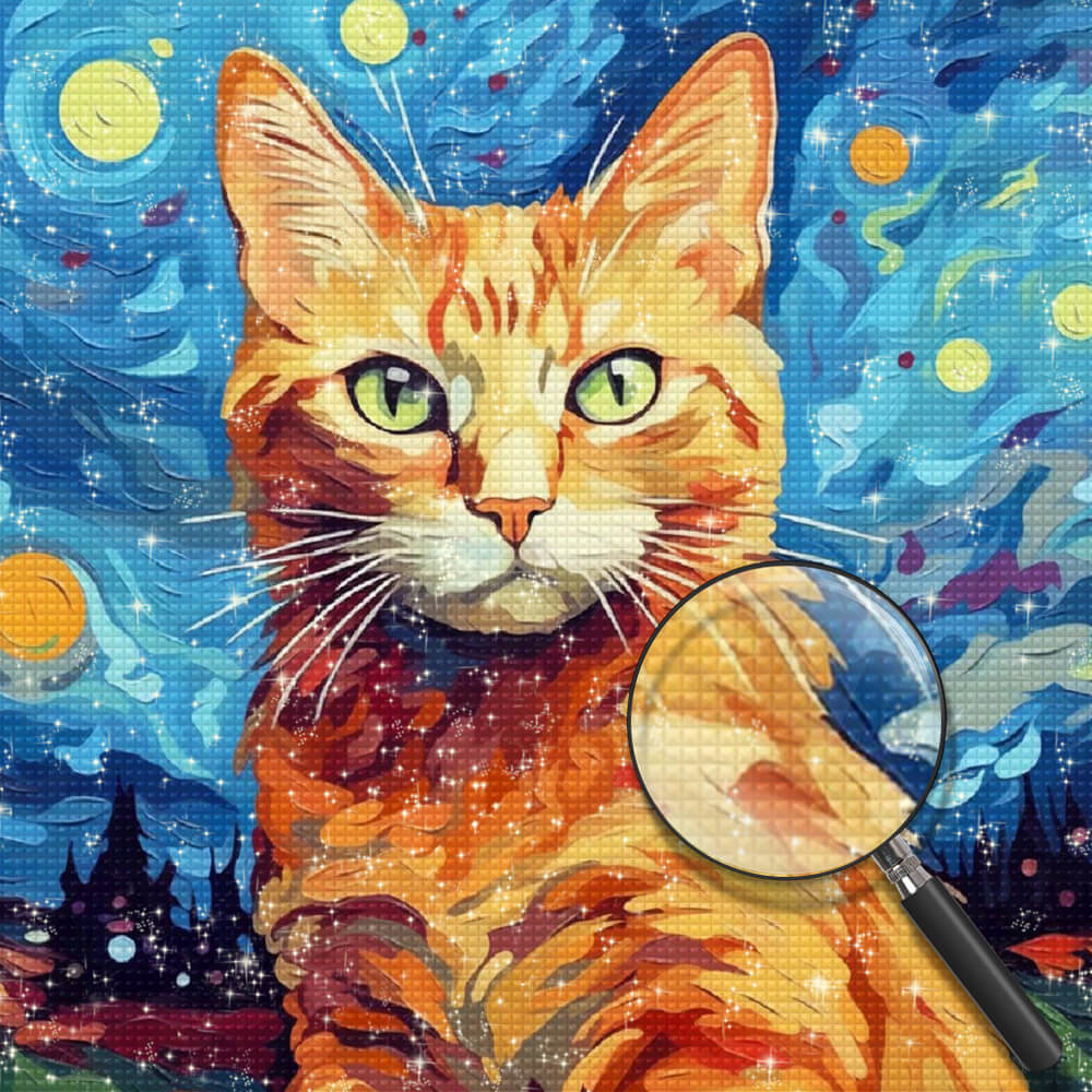 Orange Cat under the Starry Night Diamond Painting