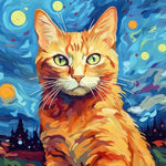 Orange Cat under the Starry Night Diamond Painting