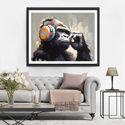 Orangutan Wears Headphones Diamond Painting
