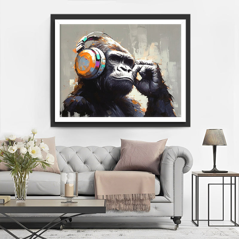 Orangutan Wears Headphones Diamond Painting