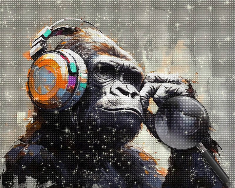 Orangutan Wears Headphones Diamond Painting