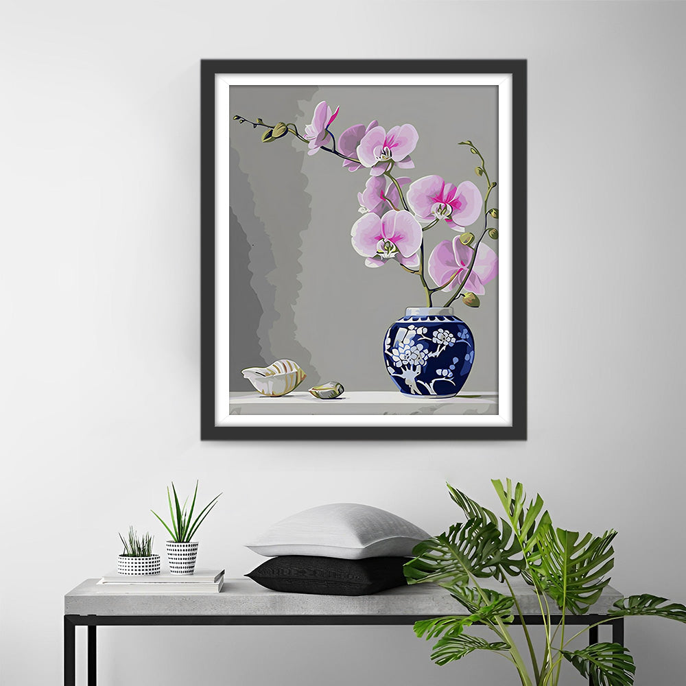 Orchid in Blue and White Porcelain Vase Diamond Painting
