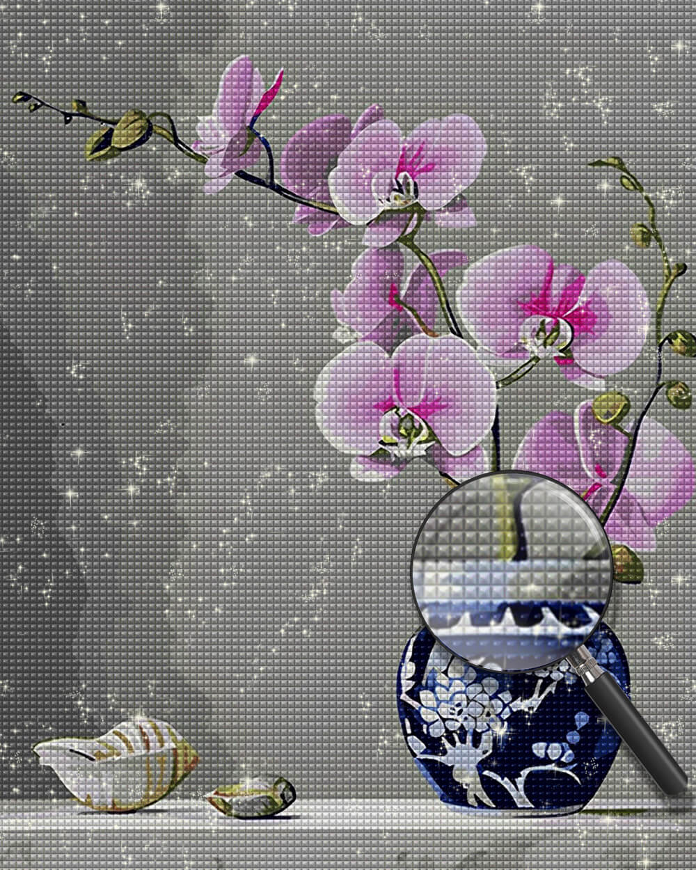 Orchid in Blue and White Porcelain Vase Diamond Painting