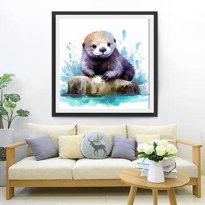 Otter on a Rock in the Water Diamond Painting