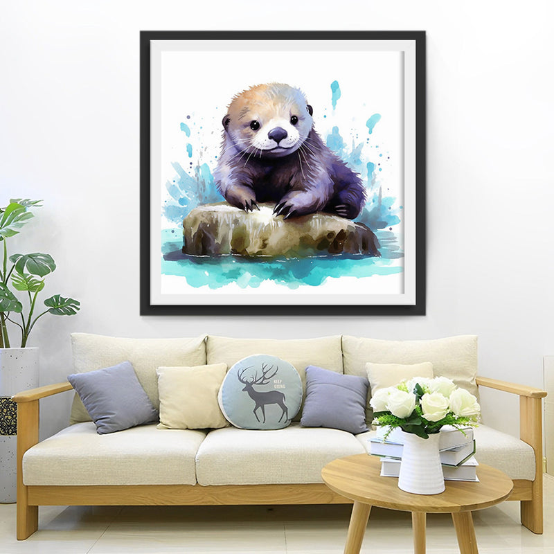Otter on a Rock in the Water Diamond Painting