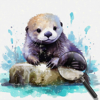 Otter on a Rock in the Water Diamond Painting