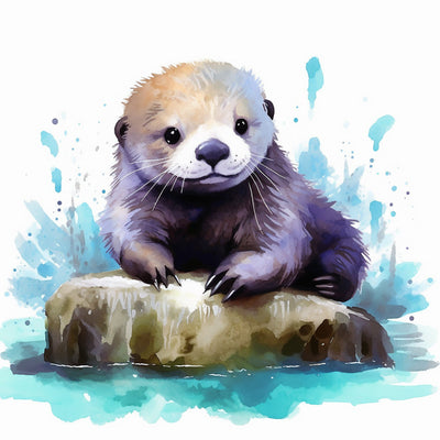 Otter on a Rock in the Water Diamond Painting