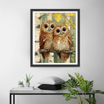 Owl Couple on a Branch Diamond Painting