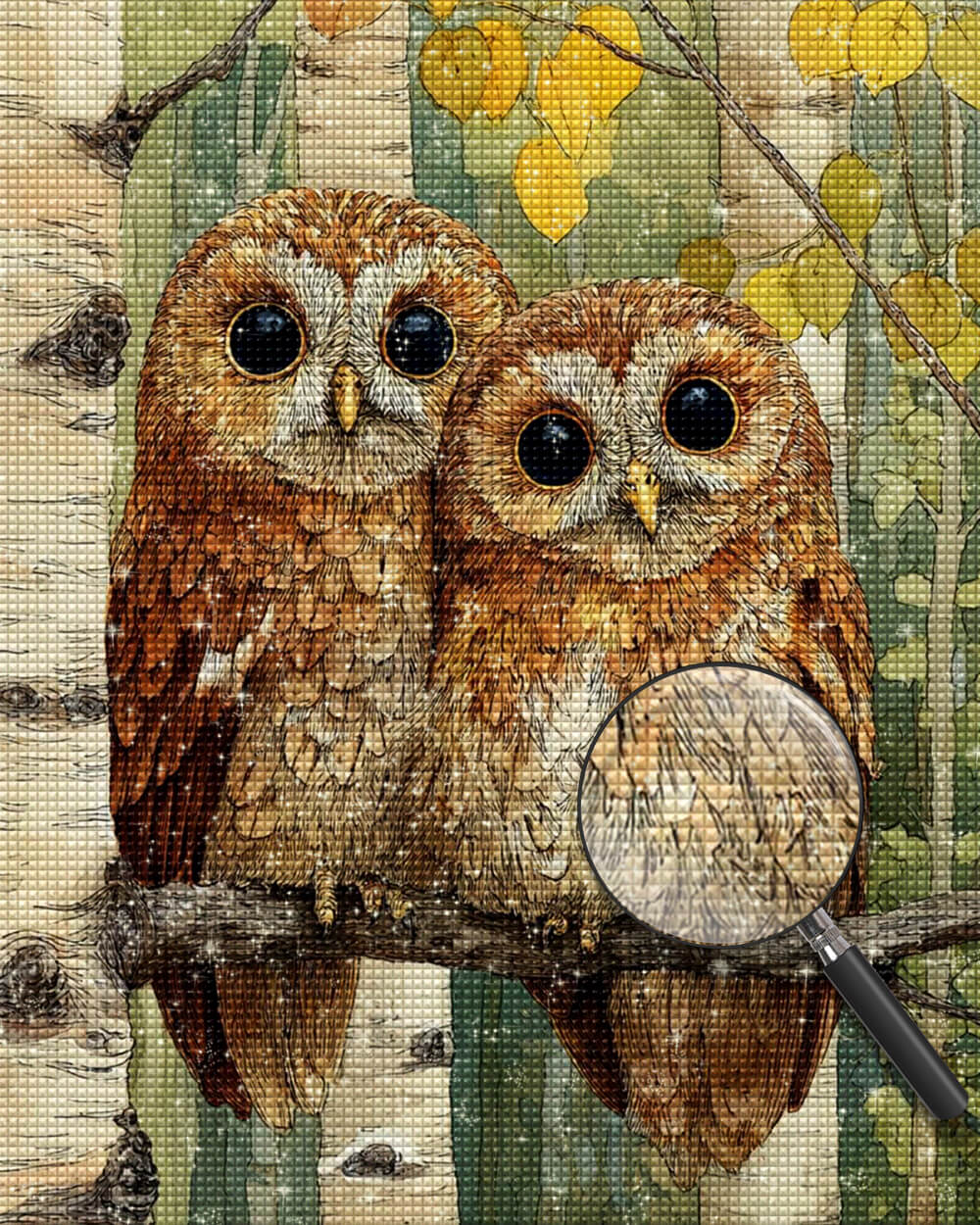 Owl Couple on a Branch Diamond Painting