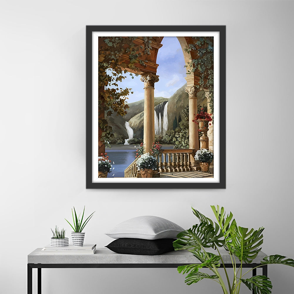 Palace and Waterfall Diamond Painting
