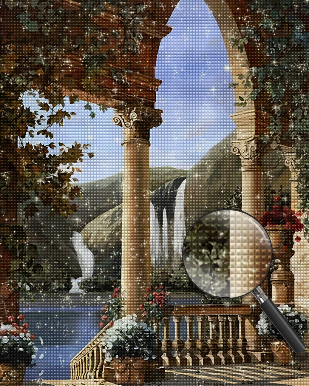 Palace and Waterfall Diamond Painting