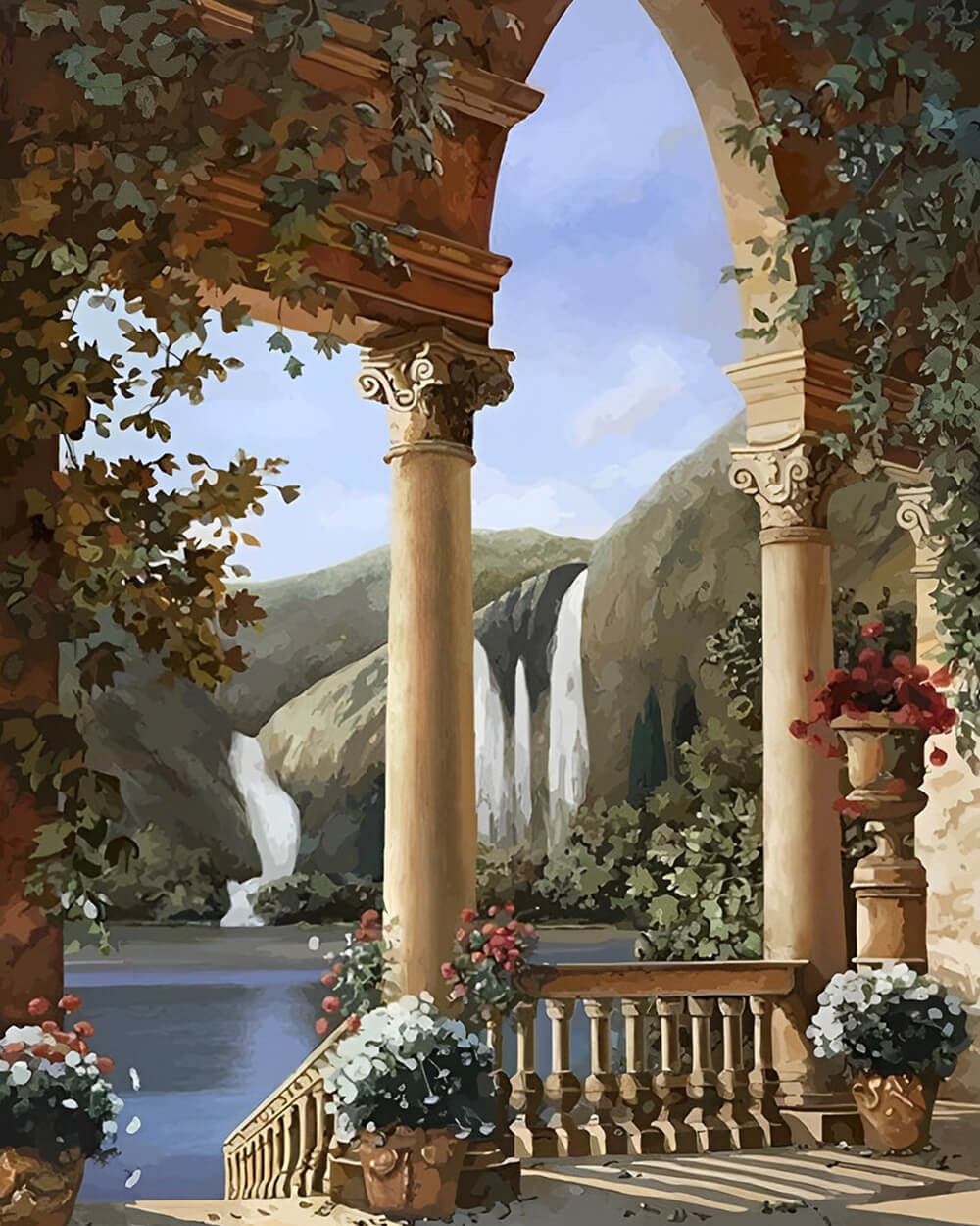 Palace and Waterfall Diamond Painting