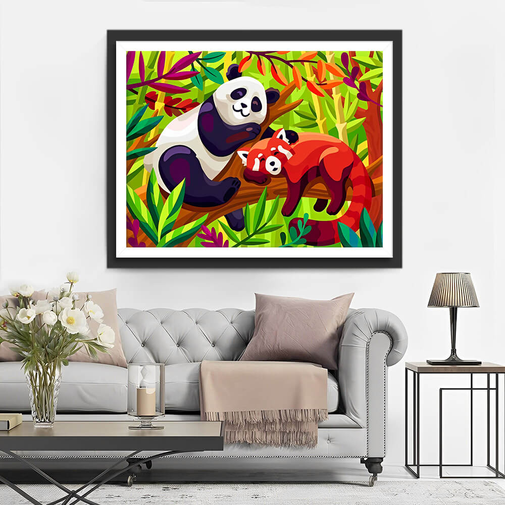 Panda and Red Panda on the Tree Diamond Painting