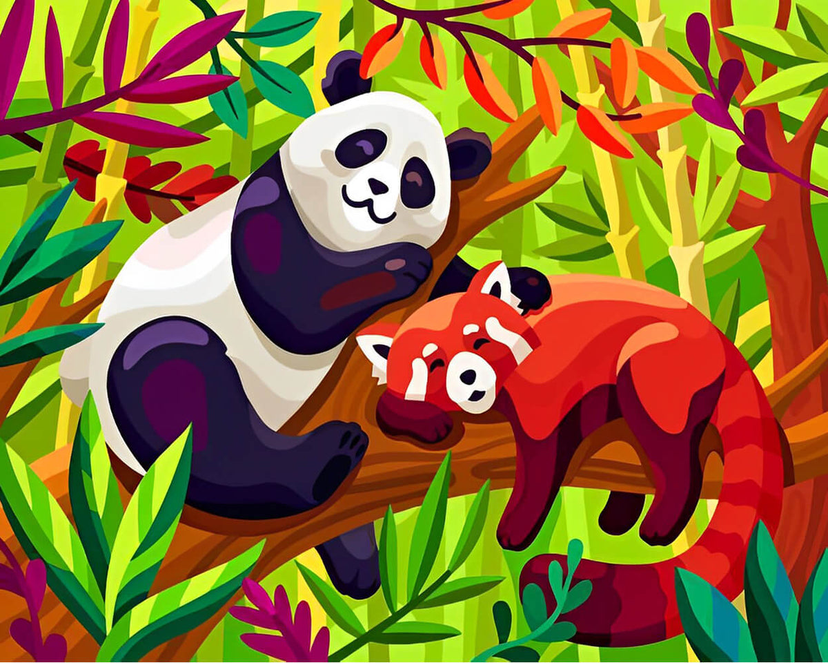 Panda and Red Panda on the Tree Diamond Painting