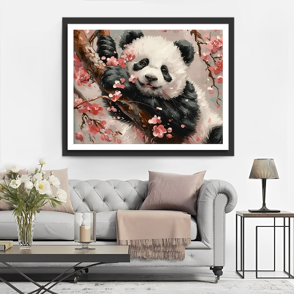 Panda on a Pink Flower Tree Diamond Painting