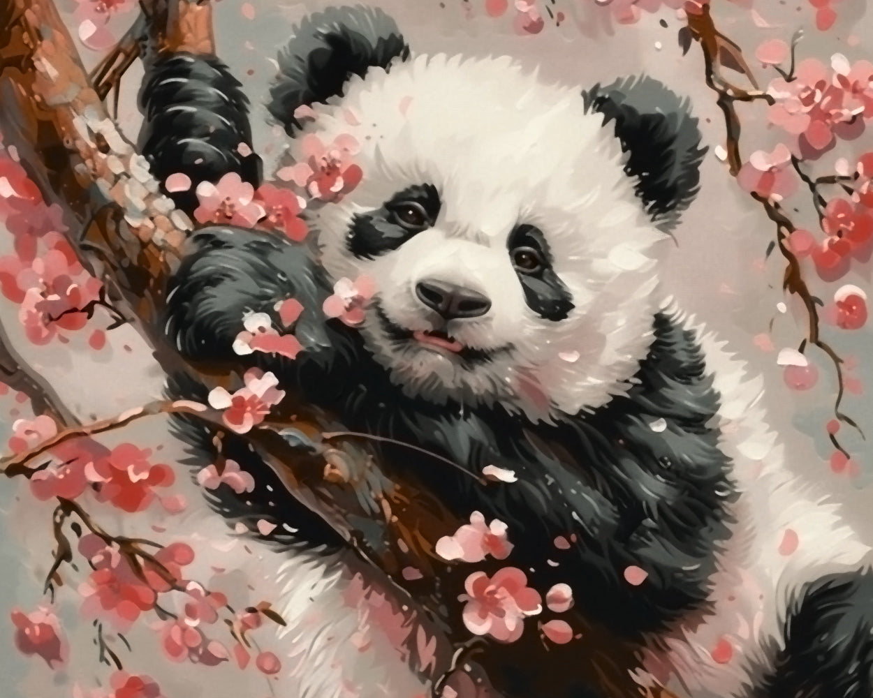 Panda on a Pink Flower Tree Diamond Painting