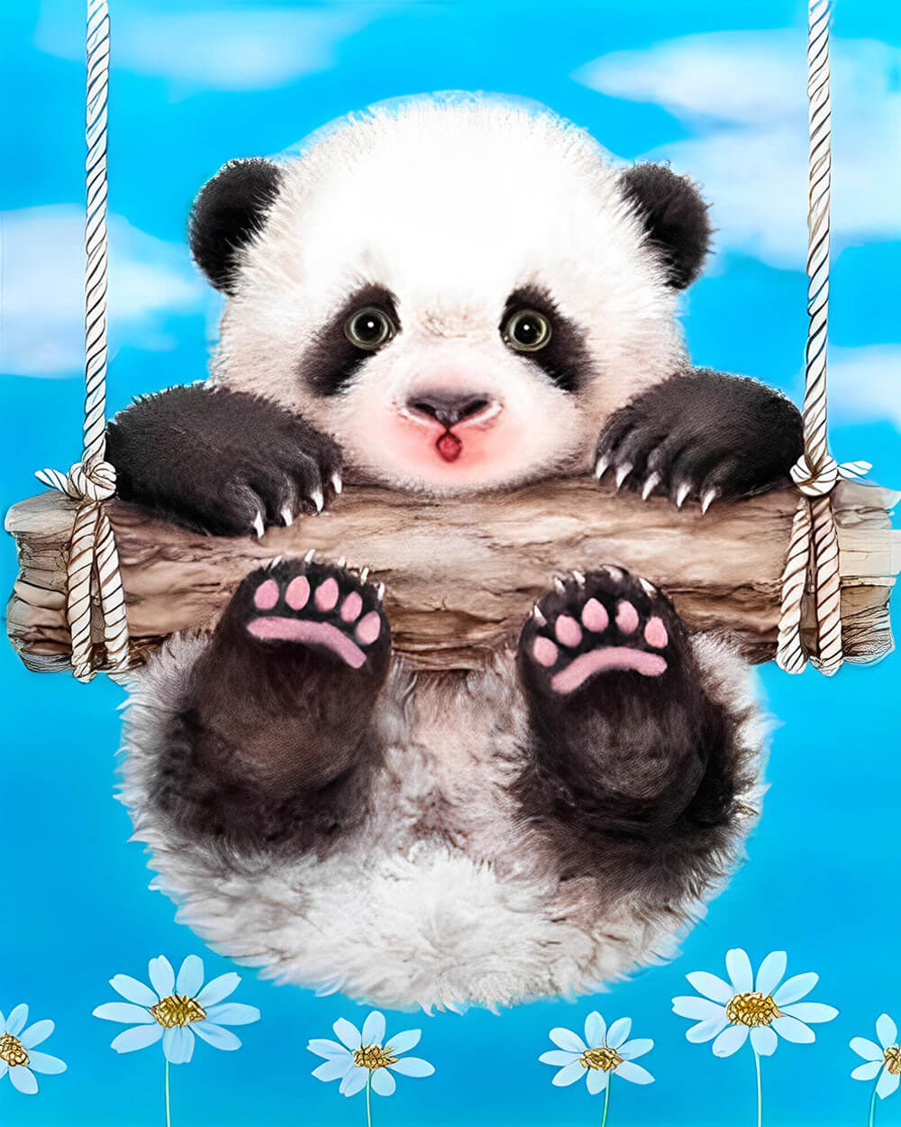 Panda on a Wooden Swing Diamond Painting