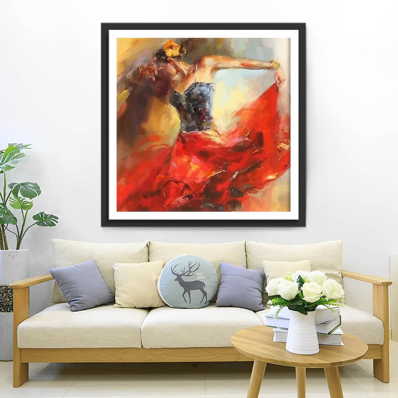 Passionate Dancer in Red Dress Diamond Painting