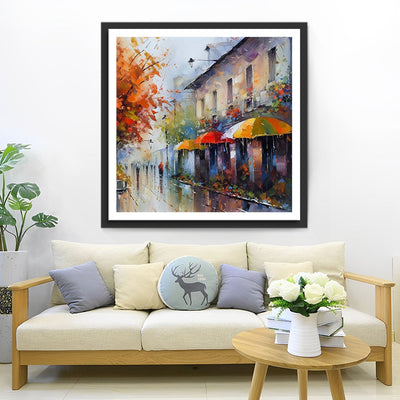 Pedestrians in the City in the Rain Diamond Painting