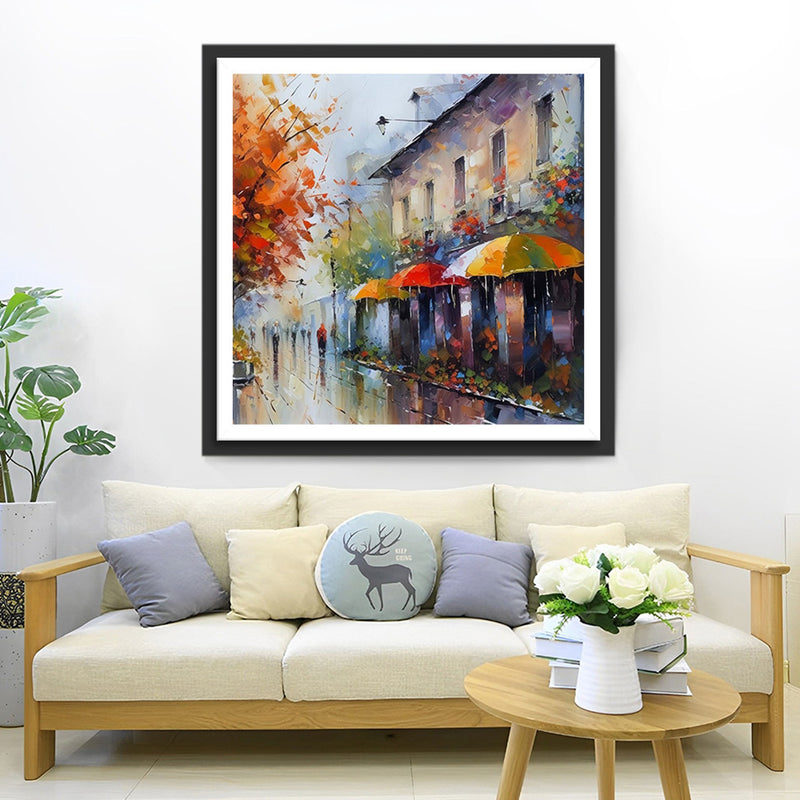 Pedestrians in the City in the Rain Diamond Painting